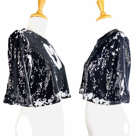 Lucy Paris Crop Top Reversible Sequins Black and White Party Top Size S NWOT - Picture 6 of 13